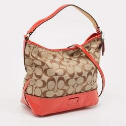 Coach Orange/Beige Signature Canvas and Patent Leather Hobo