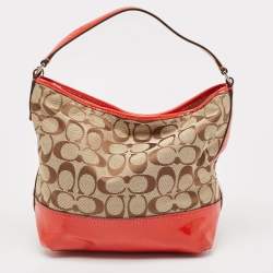 Coach Orange/Beige Signature Canvas and Patent Leather Hobo