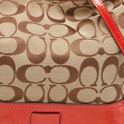 Coach Orange/Beige Signature Canvas and Patent Leather Hobo