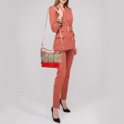 Coach Orange/Beige Signature Canvas and Patent Leather Hobo