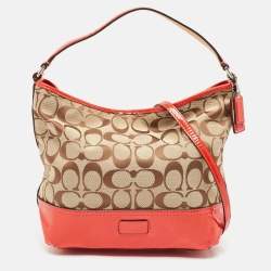 Coach Orange/Beige Signature Canvas and Patent Leather Hobo