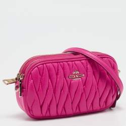 Coach Neon Pink Quilted Leather Mini Crossbody Bag