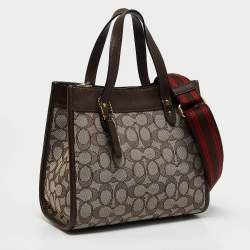 Pre Owned Coach Dark Brown Signature Canvas and Leather Field 22 Tote
