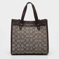 Pre Owned Coach Dark Brown Signature Canvas and Leather Field 22 Tote