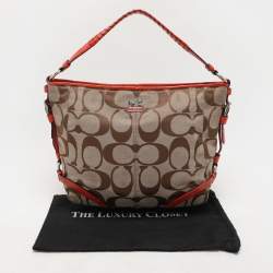 Coach Beige/Orange Signature Canvas and Patent Leather Katarina Hobo