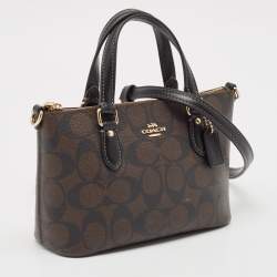 Coach Black/Brown Signature Coated Canvas and Leather Mini Gallery Crossbody Bag