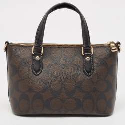Coach Black/Brown Signature Coated Canvas and Leather Mini Gallery Crossbody Bag