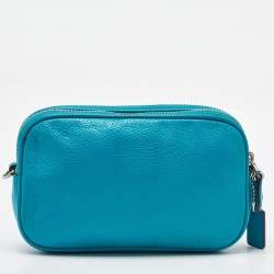 Coach Blue Leather Double Zip Crossbody Bag