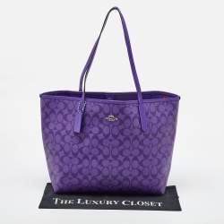 Coach Purple Signature Coated Canvas and Leather Reversible City Tote