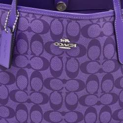 Coach Purple Signature Coated Canvas and Leather Reversible City Tote