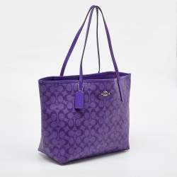 Coach Purple Signature Coated Canvas and Leather Reversible City Tote