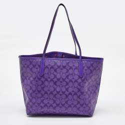 Coach Purple Signature Coated Canvas and Leather Reversible City Tote