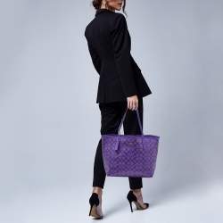 Coach Purple Signature Coated Canvas and Leather Reversible City Tote