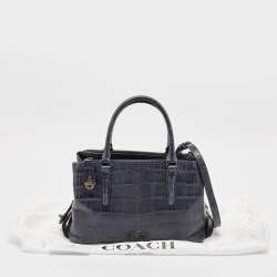 Coach Navy Blue Croc Embossed Leather Brooklyn Carryall 28 Tote