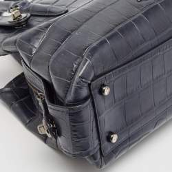 Coach Navy Blue Croc Embossed Leather Brooklyn Carryall 28 Tote