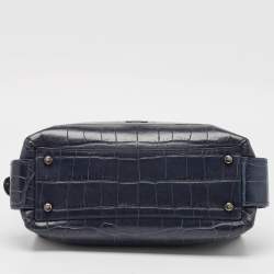 Coach Navy Blue Croc Embossed Leather Brooklyn Carryall 28 Tote