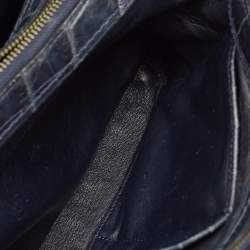 Coach Navy Blue Croc Embossed Leather Brooklyn Carryall 28 Tote
