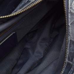 Coach Navy Blue Croc Embossed Leather Brooklyn Carryall 28 Tote