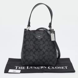 Pre Owned Coach Black/Grey Signature Coated Canvas Small Town Bucket Bag