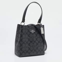 Pre Owned Coach Black/Grey Signature Coated Canvas Small Town Bucket Bag