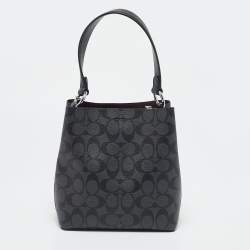 Pre Owned Coach Black/Grey Signature Coated Canvas Small Town Bucket Bag