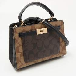 Coach Black/Brown Signature Coated Canvas and Leather Mini Lane Tote