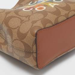 Pre Owned Coach Beige Signature Coated Canvas and Leather Mini Radial Rainbow Town Bucket Bag
