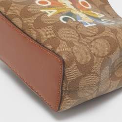 Pre Owned Coach Beige Signature Coated Canvas and Leather Mini Radial Rainbow Town Bucket Bag