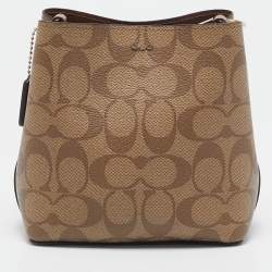 Pre Owned Coach Beige Signature Coated Canvas and Leather Mini Radial Rainbow Town Bucket Bag