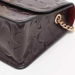 Pre Owned Coach Brown Logo Embossed Patent Leather Bowery Crossbody Bag