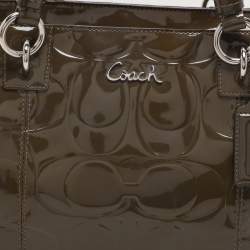 Coach Olive Green Op Art Embossed Patent Leather East West Gallery Tote