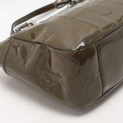 Coach Olive Green Op Art Embossed Patent Leather East West Gallery Tote