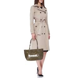 Coach Olive Green Op Art Embossed Patent Leather East West Gallery Tote
