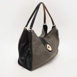Coach Black/Beige Canvas And Leather Carlyle Shoulder Bag