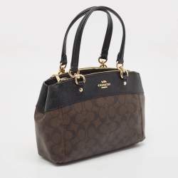 Coach Brown/Black Signature Coated Canvas Mini Brooke Carryall Satchel