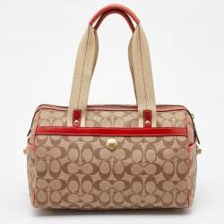 Coach Beige/Orange Signature Coated Canvas and Leather Duffel Bag