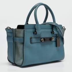 Coach Two Tone Blue Leather and Suede Swagger 27 Carryall Satchel