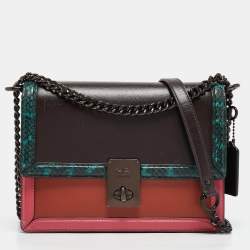 Coach Multicolor Leather and Snakeskin Hutton Shoulder Bag