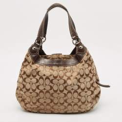 Pre Owned Coach Beige/Brown Signature Canvas and Leather Soho Lynn Hobo