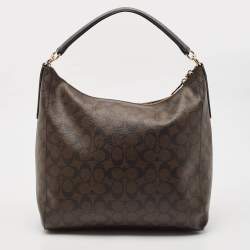 مملوكة مسبقًا Coach Dark Brown/Black Signature Coated Canvas and Leather Celeste Hobo