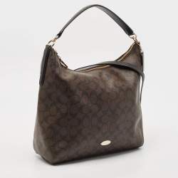 مملوكة مسبقًا Coach Dark Brown/Black Signature Coated Canvas and Leather Celeste Hobo