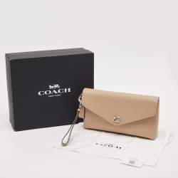 Coach Beige Leather Wyn Wristlet Pouch