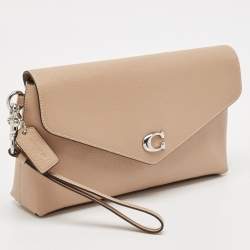 Coach Beige Leather Wyn Wristlet Pouch