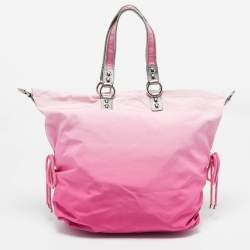 Pre Owned Coach Pink Ombre Nylon Crystal Embellished Poppy Zip Tote