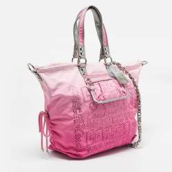 Pre Owned Coach Pink Ombre Nylon Crystal Embellished Poppy Zip Tote
