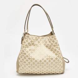 Pre Owned Coach Beige Signature Canvas and Leather Edie 31 Satchel