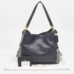 Pre Owned Coach Navy Blue Signature Jacquard Canvas and Leather Dalton 31 Shoulder Bag