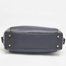 Pre Owned Coach Navy Blue Signature Jacquard Canvas and Leather Dalton 31 Shoulder Bag