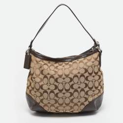 Coach Beige/Brown Signature Canvas and Patent Leather Hobo