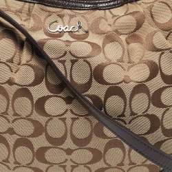 Coach Beige/Brown Signature Canvas and Patent Leather Hobo
